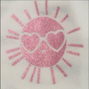 GYMBOREE Girl’s SWIM SHIRT, Turquoise Blue with Pink Glitter Sun, Size XL (14)